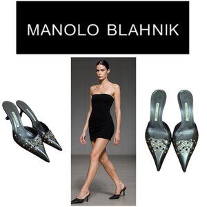 Manolo Blahnik Leather Lasercut Accents Mules Women's Size EU40| US 9.5